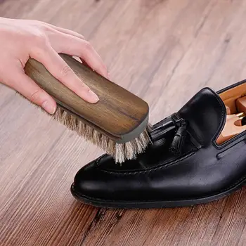 Cipőkefe 2DB Természetes bőr Valódi lószőr Puha polírozó fa fogantyú pult Duszter csizmákhoz, cipőkhöz és egyéb bőrápoláshoz