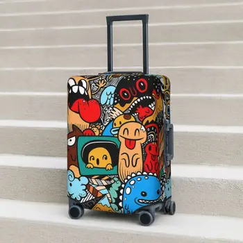 Vicces graffiti minta Bőrönd borító repülés színes aranyos szörny rugalmas poggyász kellékek Üzleti védelem