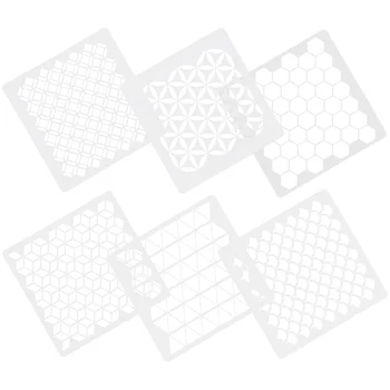 6Pcs falfestési sablon Geometriai sablonok rajzsablon DIY sziklákhoz Kőfal vászon Fa bútorfestés (fehér)