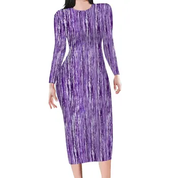 Tie Dye Bodycon ruha női lila hippi mintás elegáns ruhák nyári hosszú ujjú utcai stílusú design ruha nagy méret