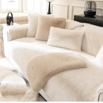 Puha rövid plüss kanapéhuzat Meleg téli kanapé törölközőhuzatok csúszásmentes porálló kanapészőnyeg kanapé takaró kanapé párna a nappaliban