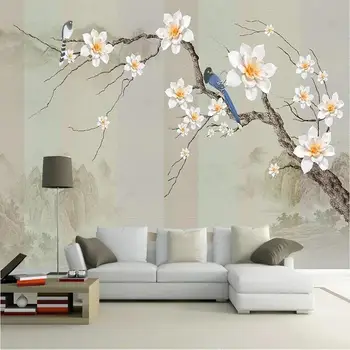 Egyéni fotó tapéta Virágos 3D Új Kínai stílus Egyszerű és elegáns táj Virág madár háttér Fali dekoráció Tapety 3D