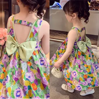 3-8 éves hát nélküli divatruha Nyári gyermek virágos ruha Édes csokor szoknya Gyermekruha