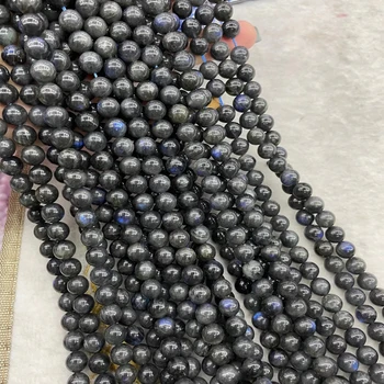 6/8/10mm természetes fekete labradorit gyöngyök kék fénnyel kerek DIY laza kőgyöngyök ékszerkészítéshez Karkötő nyaklánc 15''
