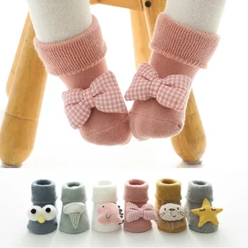 Őszi tél Sűrűsödjön meleg öltésű pamut magas hosszú zokni aranyos 3D baba fiú lány padlóruházat kisbaba gyerek gyermek kiegészítők