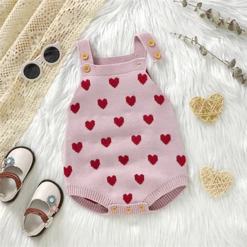 Kisgyermek boldog Valentin-napi gyerek ruha Kislány Összességében ujjatlan tank felső szív kötött Romper tavaszi ruhák