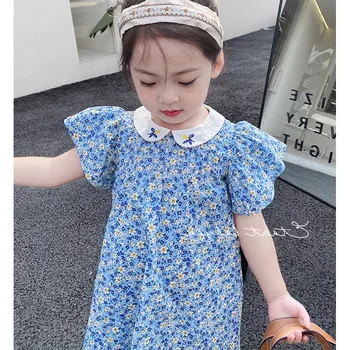 2023 Nyári kislányok Virágos ruhák nyomtatása Gyerekek hercegnő hímzése Vestidos Aranyos ruha lányoknak Gyermekek iskolai ruházat