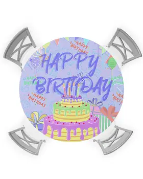 Boldog születésnapot torta kerek terítő rugalmas szélű vízálló asztalterítővel, asztalhuzatok konyhai születésnapi partihoz