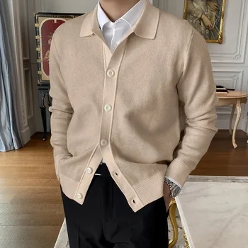 Koreai divat férfi Cardigan Casual Egyszerű meleg pulóverek Tömör kötöttáru Férfi kardigánok Alap kötött őszi pulóver Cltohing felső