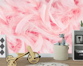 Beibehang Egyéni tapéta gyönyörű rózsaszín flamingó toll TV kanapé fal lakberendezés nappali hálószoba falfestmény 3d tapéta