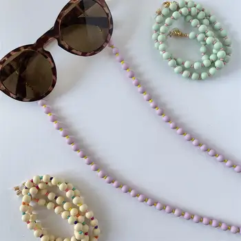 Napszemüveg tartó lánc Vintage színes 10MM Fa gyöngyök Nyaklánc Szájvédő Anti-Lost Pánt Zsinór