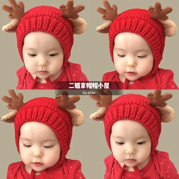 Aranyos szarvas jávorszarvas agancs baba kalap téli meleg plüss kötött gyapjú fülmelegítő gyermek kalap fiúk lányok sapka karácsonyi kalapok 1-4 év