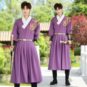 Kínai Hagyományos kardforgató jelmez Hanfu ruha Férfiak Ősi Han-dinasztia jelmez Vintage Etnikai Színpad Cosplay Tánc jelmez