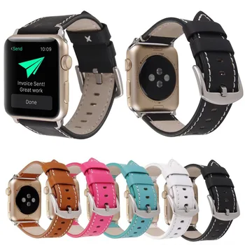5 szín marhabőr óraszíj Apple Watchhoz Valódi bőrszíj Series 1 2 3 pántos 42mm 38mm fém csat csere karkötő