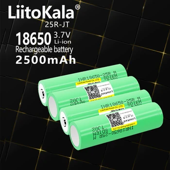 4DB LiitoKala 25R 3.7V 18650 2500mAh lítium akkumulátor 20A 30A kisülés INR18650-25R akkumulátorok zseblámpához Lapos fej