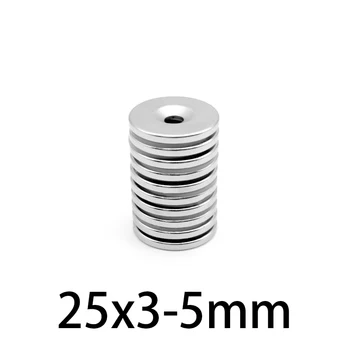25x3-5mm kerek NdFeB neodímium mágnes N35 szuper erős kis imanes állandó mágneses lemez 25x3mm lyuk 5mm