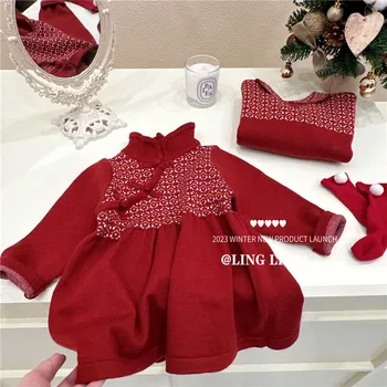 Kínai stílusú testvérek jelmez Újévi fiú ruhák Piros ruha pulóver lányok téli szoknya újévi ruhák árapály