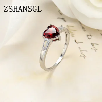 Romantikus Ezüst színű Piros szív Pave Crystal CZ ujjgyűrűk nőknek Divat esküvői eljegyzési ékszerek