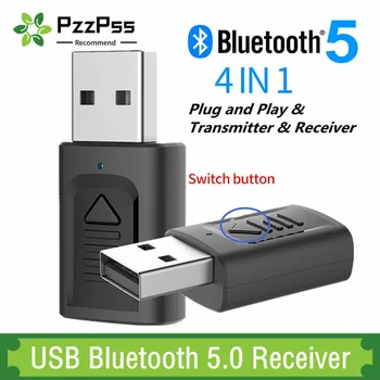 USB Bluetooth 5.0 audio vevő adó 4 AZ 1-ben Mini sztereó Bluetooth AUX RCA USB 3.5Mm csatlakozó PC TV-hez Autó vezeték nélküli adapter
