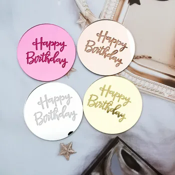 Születésnapi torta feltétek, akril arany ezüst boldog születésnapot évfordulós torta feltétek, kerek cupcake toppers party desszert dekoráció