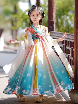 Hanfu lány ősi tang öltönye Nyári lány ruhája Új lány ősi diákja Hagyományos táncelőadás Gyermek jelmez