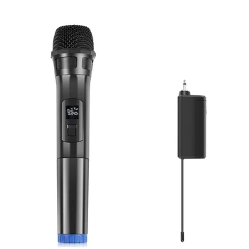 Vezeték nélküli mikrofon UHF dinamikus mikrofon LED kijelzővel konferencia karaoke otthoni számítógéphez élő mikrofon-fekete