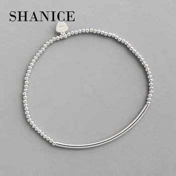 SHANICE Az S925 koreai változata sterling ezüst kézzel készített 2mm egyszerű kerek gyöngy kerek cső rugalmas karkötő medál ékszerek
