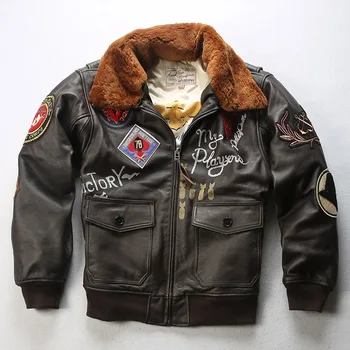 Őszi téli szezon férfi hímzett kabát G1 bombázó pilóta valódi bőrdzseki hajtóka Bao családi alkalmi marhabőr pamut ruházat