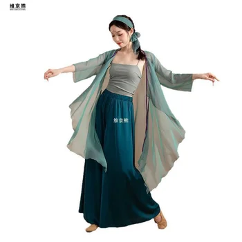 Táncruha Klasszikus tánc Hosszú zöld kígyó test Rím Fonal edzés Napi gyakorlat Ruha Laza Folyó géz Kínai tánc