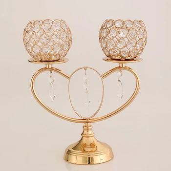 PEANDIM Gold Metal 2 karos gyertyatartó kristály romantikus gyertyatartók parti esküvői dekorációhoz Home Tea Light tartó