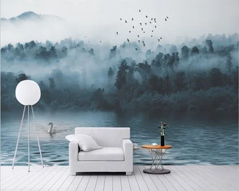 beibehang papel de parede 3d Testreszabott modern északi stílusú ködös erdei madár TV háttér fali papír papír peint