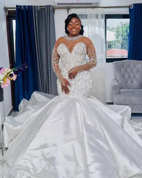 Afrikai női sellő esküvői ruhák menyasszonynak gyöngyöző flitteres menyasszonyi ruhák hosszú ujjú ruhák Vestidos De Boda 2023