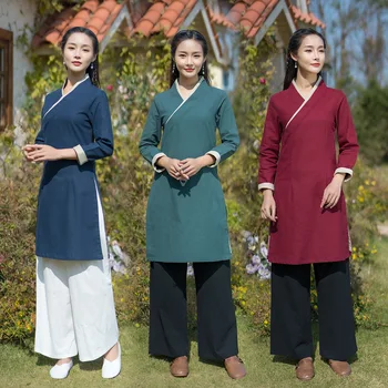 2023 Kínai női ruhák Vászon Hanfu felsők Zen Tea Tang blúz ing Női keleti modern Cheongsam dzsekik köntösök ruha