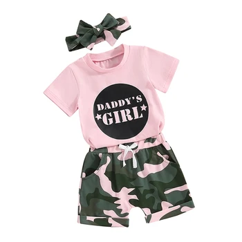 Toddler Girl Summer Clothes Apu Mommy Girl póló Baby Girl felsők Camo Shorts Set 3PCS csecsemő lány ruha