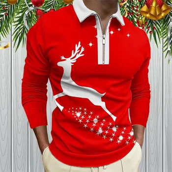 Christmas férfi pólók 3d digitális grafika nyomtatás ünnepi hajtóka cipzáras póló hosszú ujjú alapvető kellékek túlméretezett pulóver