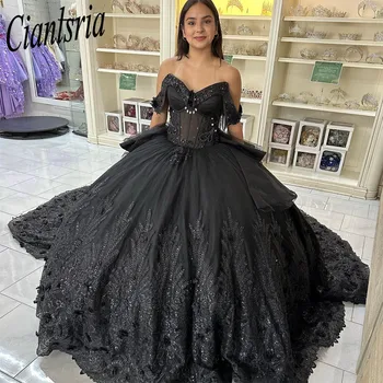 Fekete kedvesem báli ruha Quinceanera ruhák tüll csipke formális Vestido De 15 Anos Quinceanera 2023 hercegnő parti ruha