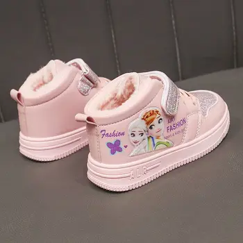 Disney gyermekcipő női plüss sűrített téli meleg cipő gyermek lány baba pamut rózsaszín bőr cipő méret 26-37