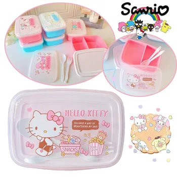 Sanrio Hello Kitty uzsonnás doboz Kuromi ropogós doboz gyümölcs bento doboz rajzfilm gyerek konzervdoboz rekesz uzsonnás doboz evőeszközökkel