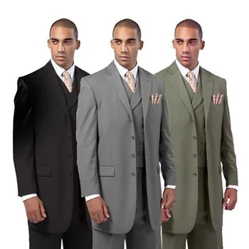 STEVDITG Luxus férfi hosszú kabát öltönyök 3 részes nadrág kabátmellény elegáns jelmez egyszínű egymellű bevágásos hajtóka testreszabott