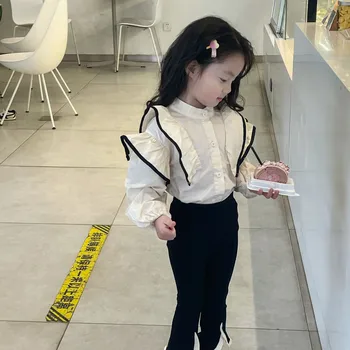 Lányok inge Tavaszi és őszi Koreai stílusú nadrág Divatos kétrészes szett Lányok divatos egyszínű pamut szettek