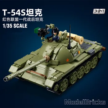 604PCS ARMY T-54S Tank MBT Model Bricks Jármű Fegyver DIY Kreatív építőelemek Oktatási játékok gyerekeknek matricákkal