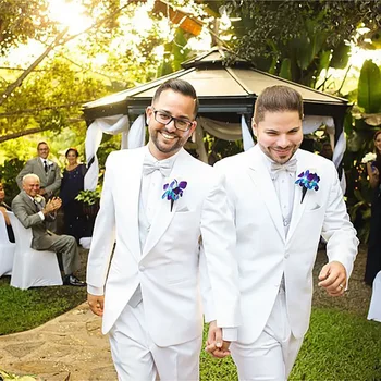 Férfi öltönyök esküvőre Terno 2023 jelmez készült 3 részes fehér kabát nadrág mellény elegáns formális báli egymellű karcsú szabás