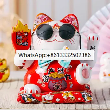 7,5 hüvelykes integető kéz szerencsés macska kínai kerámia dísz nappali TV-szekrény Borszekrény dekorációs fokozat Ajándék megnyitása