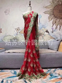 Esküvői ruha indiai szári ruha kézzel készített hímzett pakisztáni lenha muszlim menyasszonyi ruha nőknek