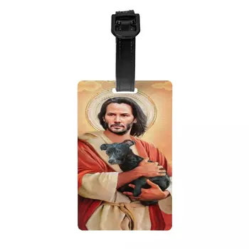 Keanu Reeves kezében kiskutya poggyászcímke Egyéni Szent Meme Jézus John Wick poggyászcímkék Adatvédelmi borító azonosító címke