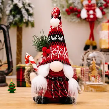 Álló Gnóm plüss Kézzel készített karácsonyi gnóm babák kötött sapkákkal, fenyőtű bogyók Teljes szakáll Imádnivaló asztali díszek