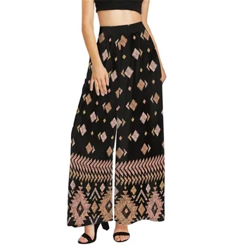 Elegáns sifon széles szárú nadrág Női nyári puha laza magas derék alkalmi nők Azték törzsi ruházat