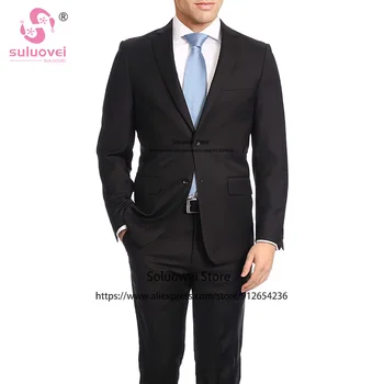 Klasszikus tömör öltönyök férfiaknak Egyedi gyártású prémium sztreccs 2 részes kabát nadrág szett Hivatalos esküvői Tuxedo Trajes Elegant De Hombre