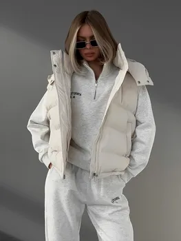 Chic Contton mellény nők téli laza kapucnis ujjatlan parkas kabát alkalmi laza meleg mellény nőknek