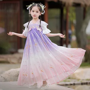 Lányok Gyerekek Lila hímzőruhák Kínai nép Gyerek Party Hercegnő Jelmezek Tündér Cosplay Hanfu